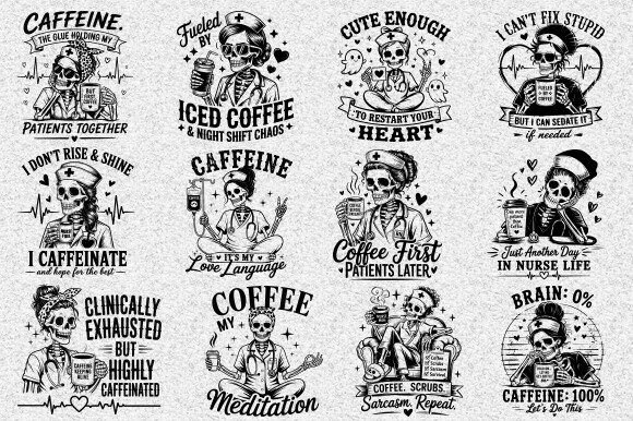 Funny Skeleton Nurse Coffee Bundle SVG